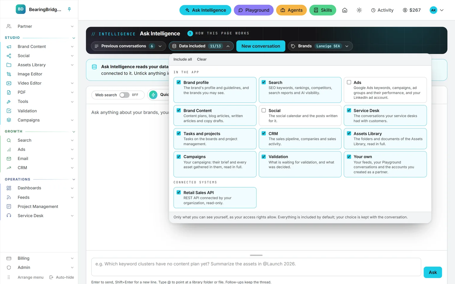 The Data included panel open, listing eleven data groups with two left out of the conversation