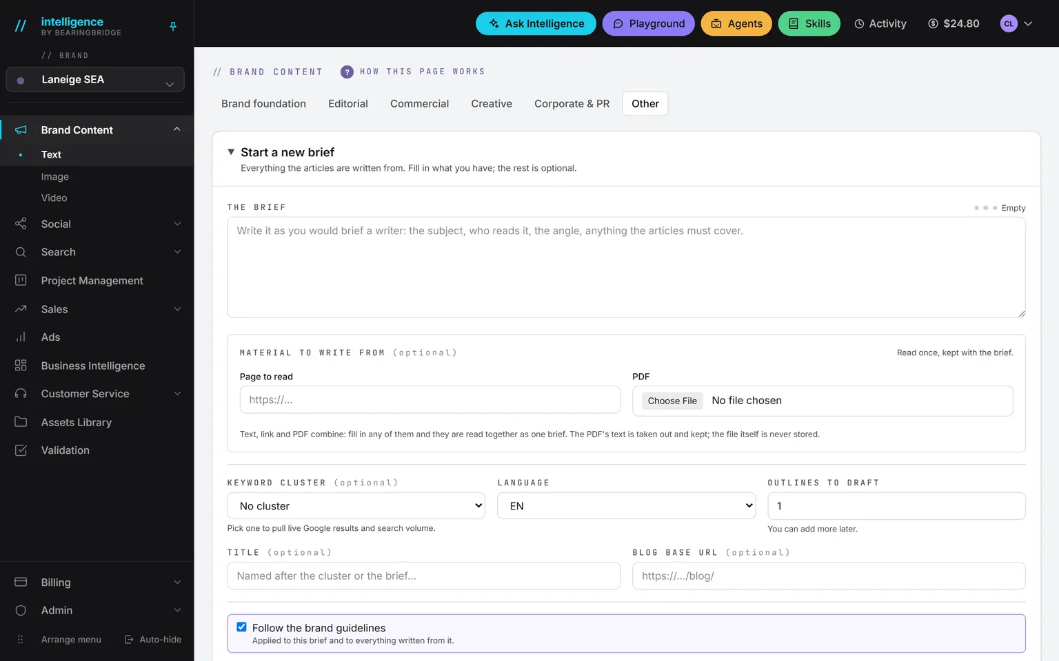 The article workspace