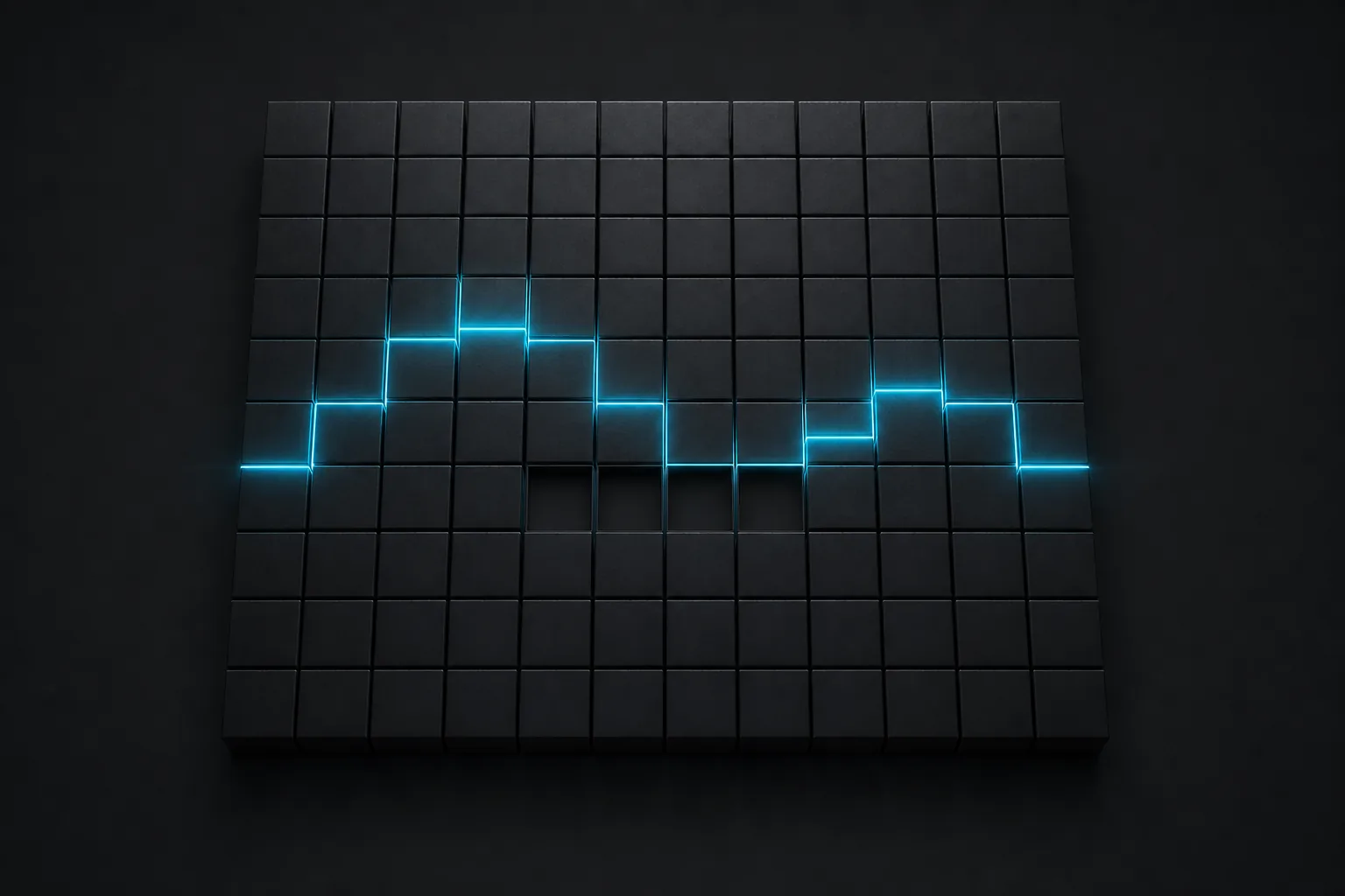 A grid of message tiles with a wave of cyan light crossing it, three tiles unlit